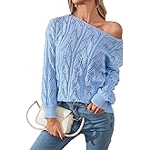 Libsorge Womens Cute Sexy Off The Shoulder Crochet Knit Sweater Fall Winter 2025 Trendy Lightweight Boat Neck Pullover Top