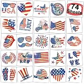 CHARLENT Glitter 4th of July Temporary Tattoos - 74 Individually Sheets | Glitter American Flag Tattoos for Kids Women Men Fourth of July Party Decorations and Independence Day Party Favors