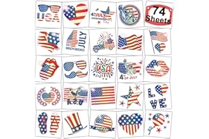 CHARLENT Glitter 4th of July Temporary Tattoos for Kids - 74 Individually Sheets Glitter American Flag Tattoos for Boys Girls Fourth of July Party Decorations and Independence Day Party Favors