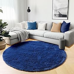 ONASAR Navy Blue Round Area Rugs 5ft, Soft Bedroom