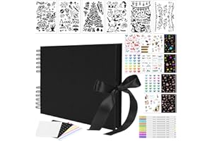 bemece 80 Pages Scrapbook Album with 10 Metallic Markers,Craft Paper Photo Album for Wedding and Anniversary, with Scrapbooking Stickers Corners, Family DIY Scrapbook Accessories