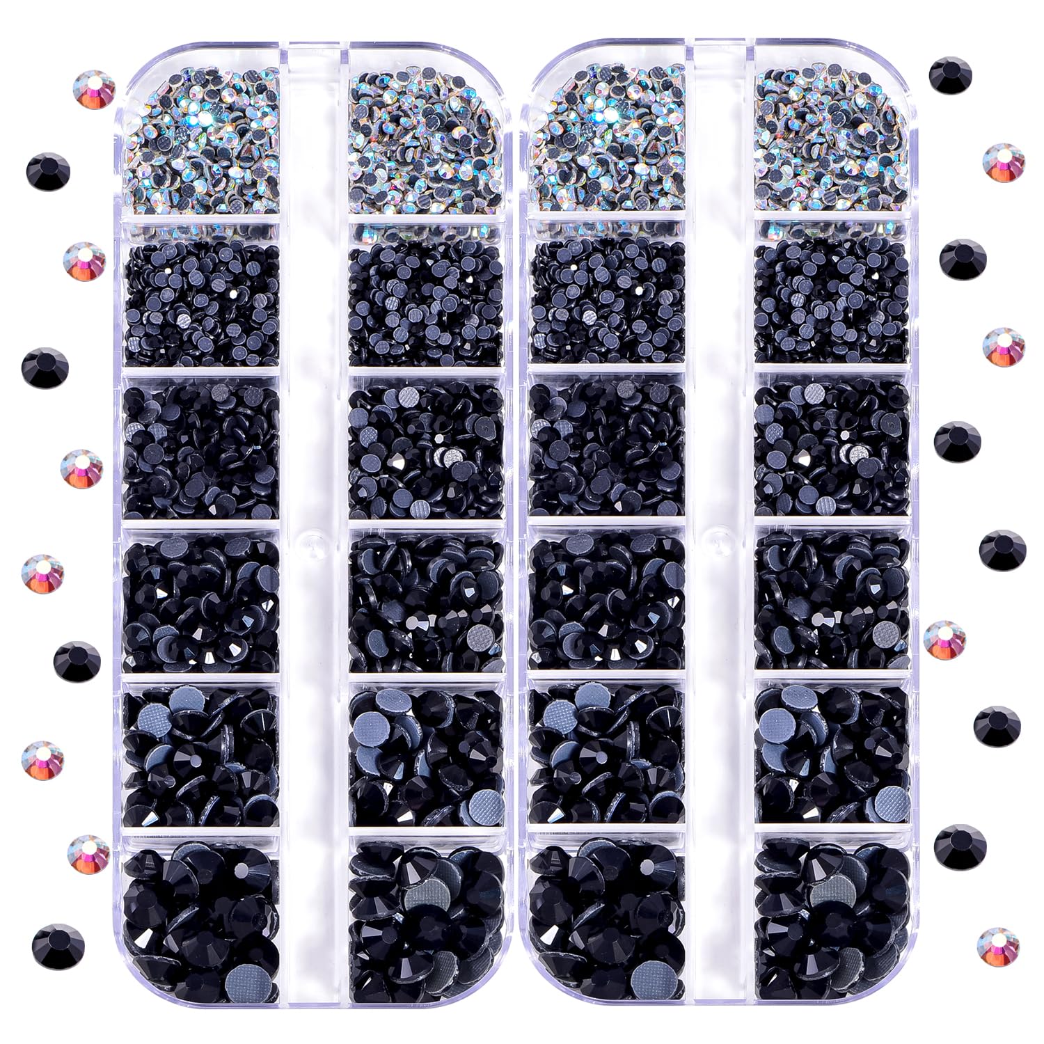 Blinginbox DMC Hotfix Rhinestone 2 Box Total 5200 Pieces Mixed Size Round Crystals Glass Gems for Costume Jewelry Making (Jet)
