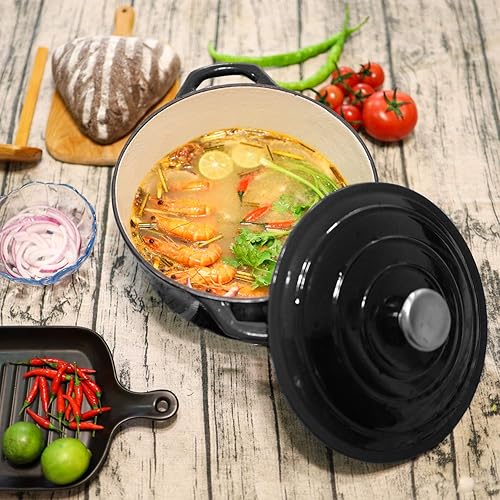 Puricon Quart Enameled Cast Iron Dutch Oven with Lid, QT Deep Round  Dutch Oven Pot with Dual Handles