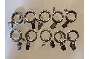 Furnishland Set of 20 1-inch Metal Curtain Rings with Clips and Eyelets, Fit Up to 3/4-inch Rod (20, Pewter)