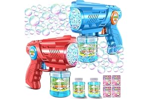 Zerhunt Bubble Gun Machine for Kids 4-8: Automatic 10-Hole Bubble Toys with Rich Bubbles & LED Light - Summer Outdoor Bubble Blaster Toy - 2PCS Bubble Blower