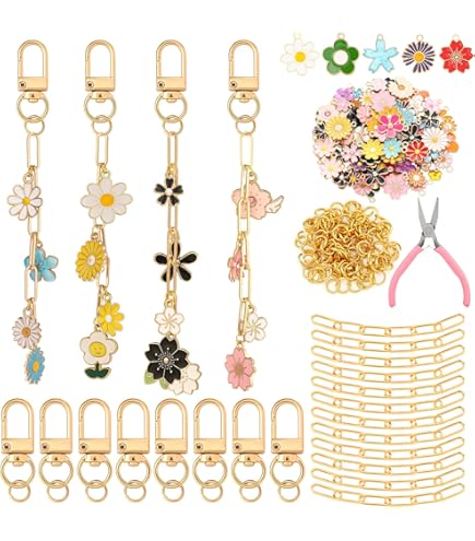 Bayurht 300pcs Lip Gloss Keychain Kit - DIY Keychain Making Supplies With Charms, Jump Rings, Clips & Tools For Crafts & Gifts
