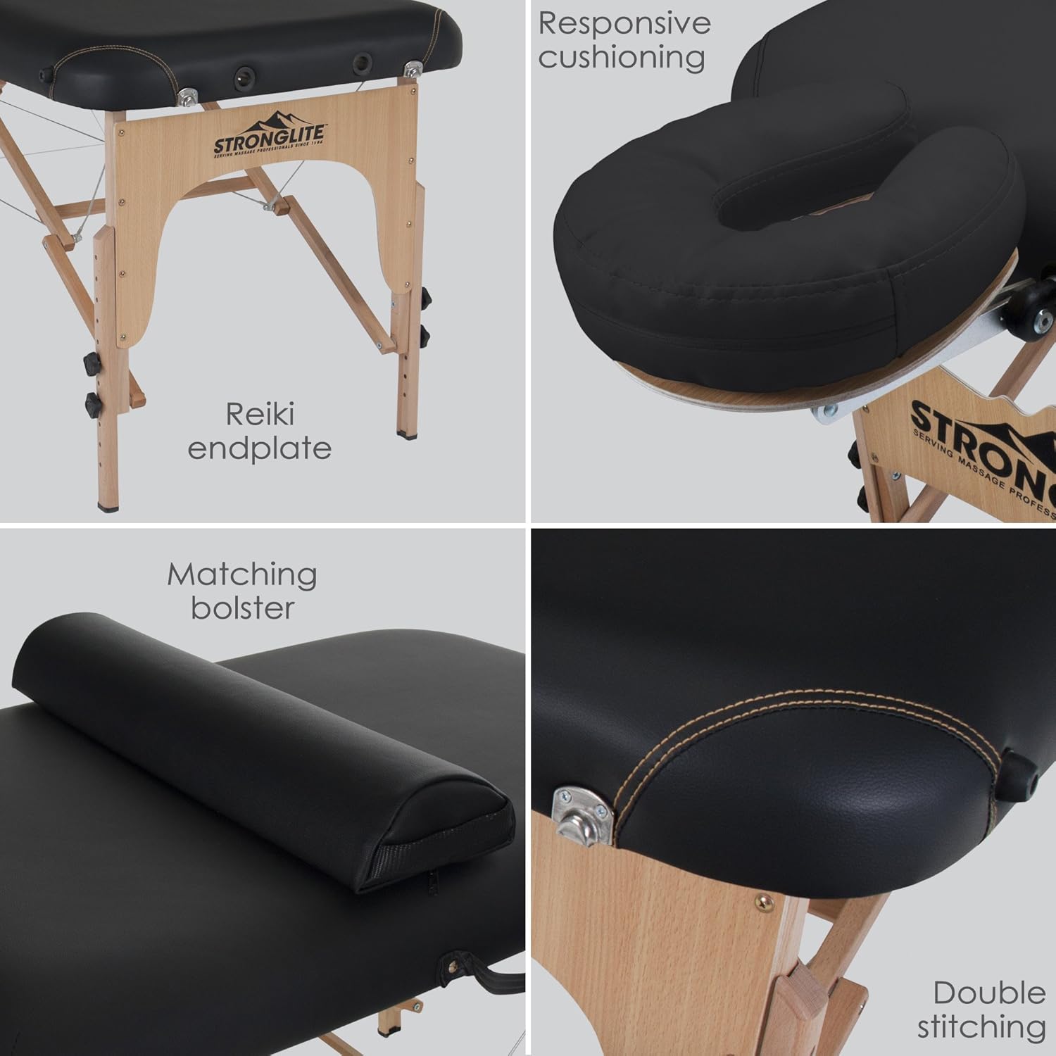 STRONGLITE Portable Massage Table Olympia - Double Knobs, Package w/ Adjustable Face Cradle, Face Pillow, Half Round Bolster, Microfiber Sheet Set & Carry Case (28x73"): Sports & Outdoors