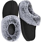 HomeTop Women's Classic Microsuede Memory Foam Slippers Durable Rubber Sole with Warm Faux Fur Collar