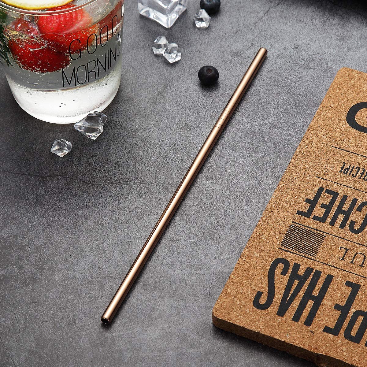 18 Piece Copper Stainless Steel Straws, 8.5 '' Reusable Rose Gold Drinking Straws,with Portable Pouch (8 Straight/8 Bent/2 Brushes)