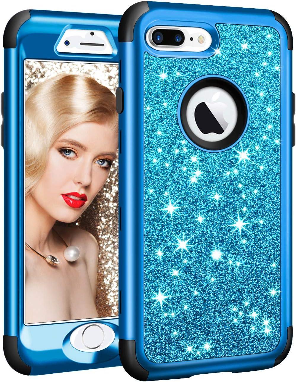 Vofolen Case for iPhone 8 Plus Case iPhone 7 Plus Case Glitter Bling Cover Shiny Heavy Duty Protection Full-body Protective Hard Shell Rubber Armor with Front Bumper Case for iPhone 8 Plus 7 Plus Blue