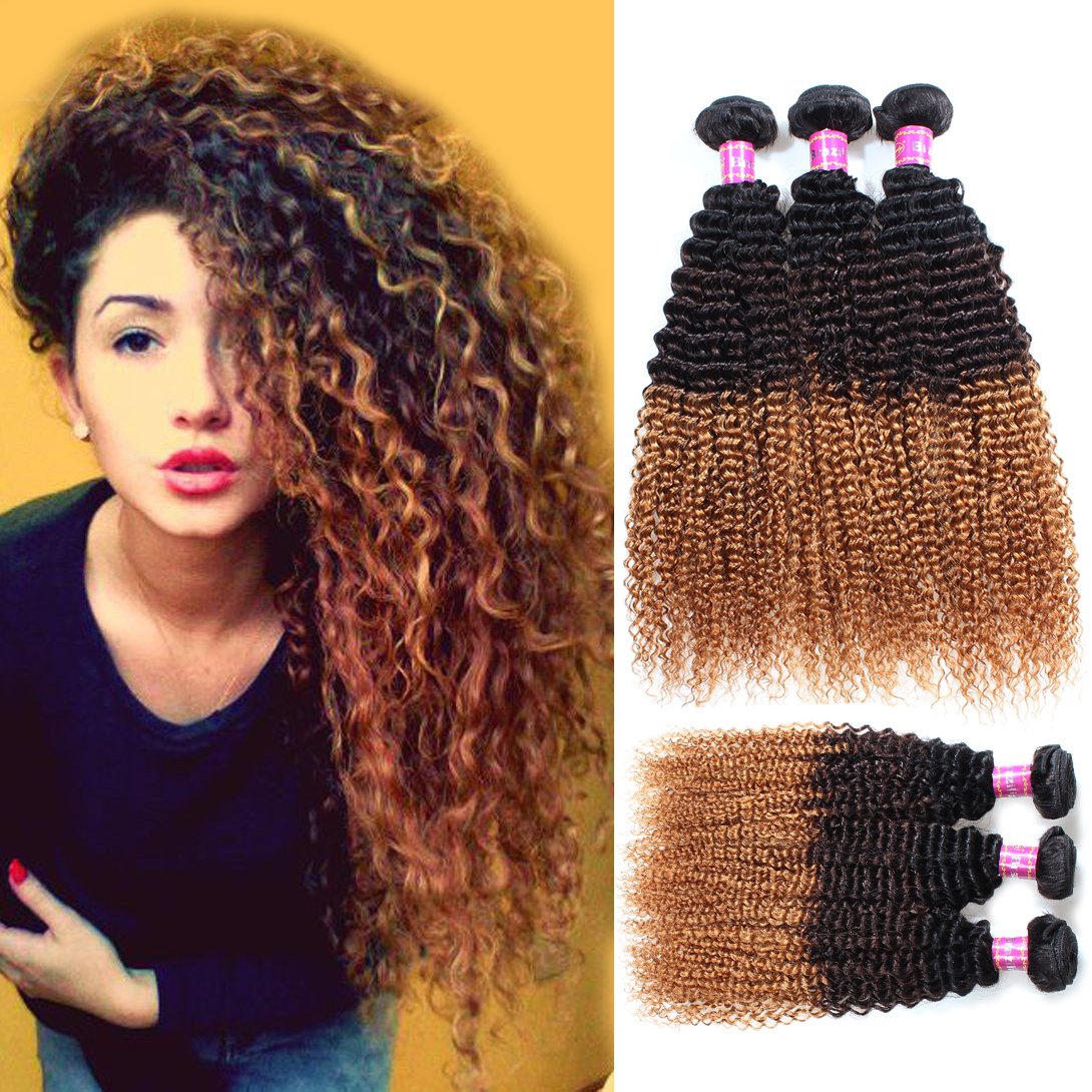 highquality Allove Hair 8A Brazilian 3 Tone Ombre Color Kinky Curly