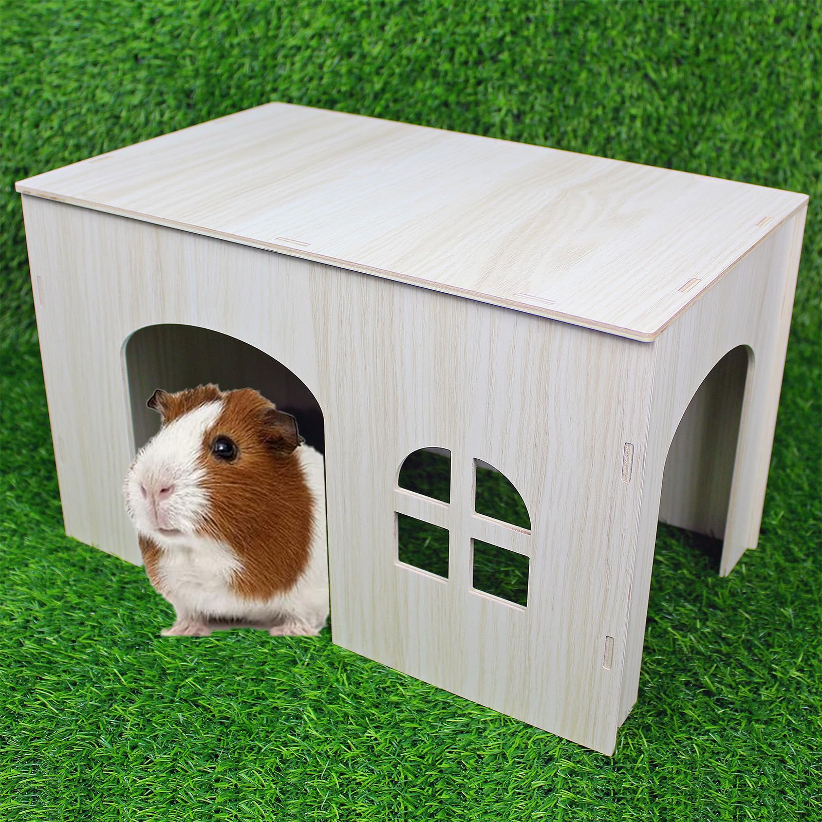 YankMooM Wooden Guinea Pig House,39 x 24 x 24 cm Large Hamster hideaway Baby Rabbit Hideout Small Pet House with Windows for Guinea Pigs Rabbits Chinchillas