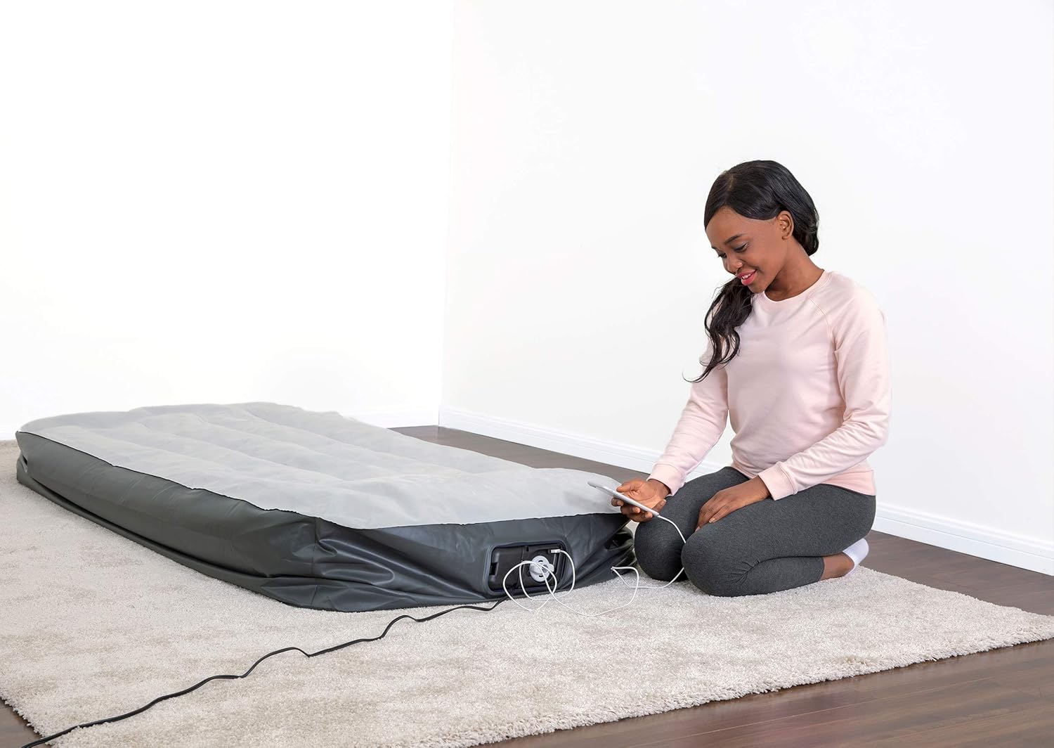 SleepLux Twin Air Mattress with Built-in AC Pump | 15" Raised Inflatable Airbed | Includes Built-in Pillow and USB Charge Port | Best Back and Shoulder Support | Durable Tritech Material, Multi: Sports & Outdoors