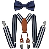 BEWDIO Adjustable Baby Boy Suspenders and Pre-tied Bow Tie, Kids Bowtie and Suspenders with 4 Strong Metal Clips
