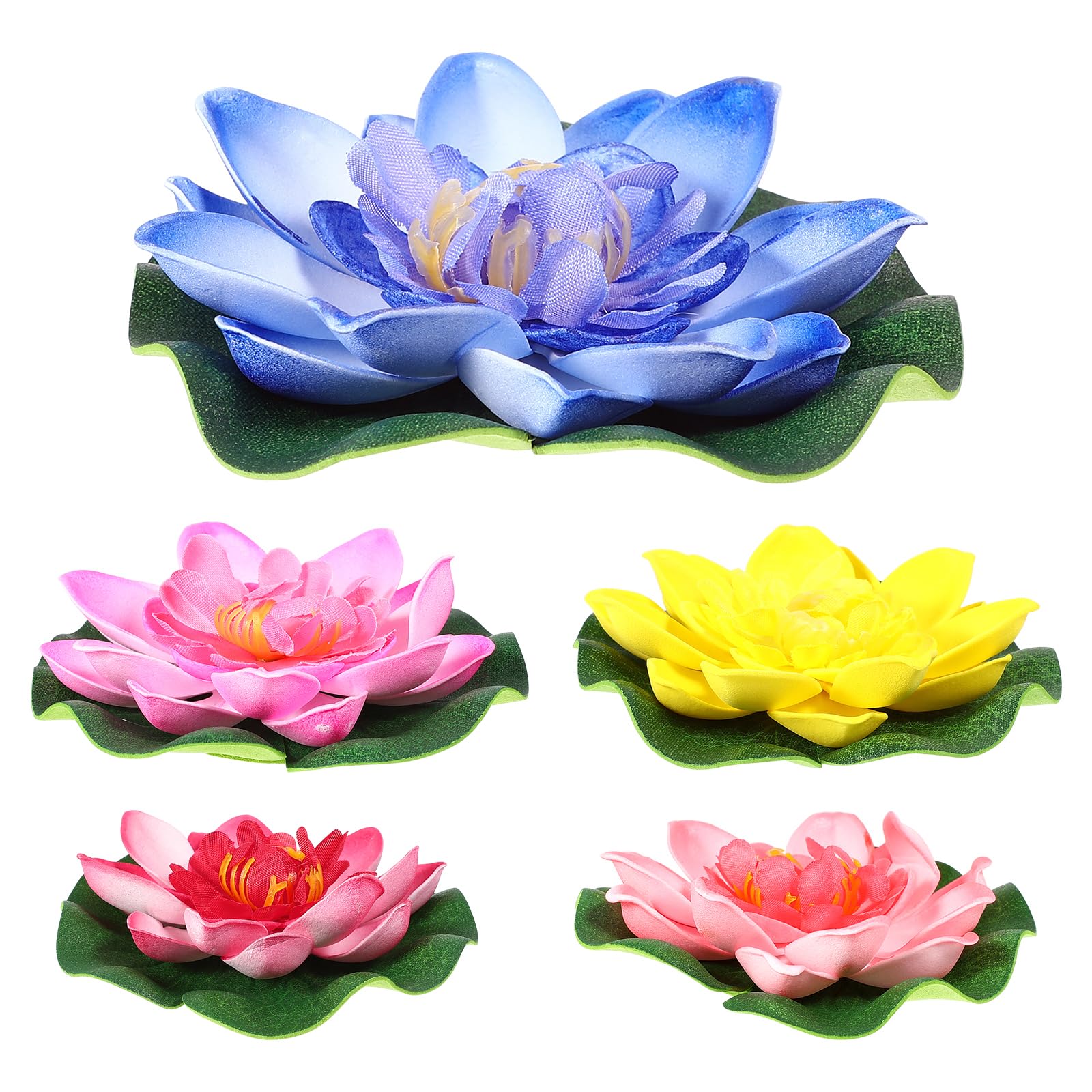 Floating Artificial Lotus Flowers 5Pcs 10cm Lily Pads Water Lily Lotus Flower for Pond Decoration (Mixed Colors)