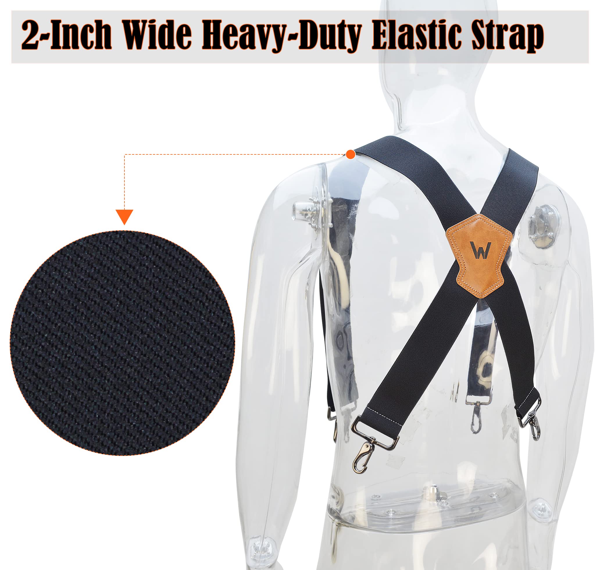 WELKINLAND 2Inch-Wide Full Elastic Suspenders, Heavy Duty Men's Work Suspenders with Hooks