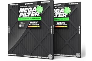 PuroAir Mega Filter - MERV 13 18x20x1 Air Filters For Home With Activated Carbon - Filters Allergens, Pet Dander, Smoke, Dust - Furnace and AC Filters - Air Filters 18x20x1 MERV 13 (2 Pack)