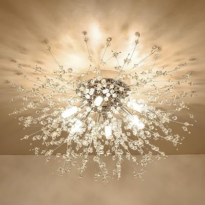 Rayofly Modern Crystal Chandelier Ceiling Light Gold 6 G9 Sockets Flush Mount