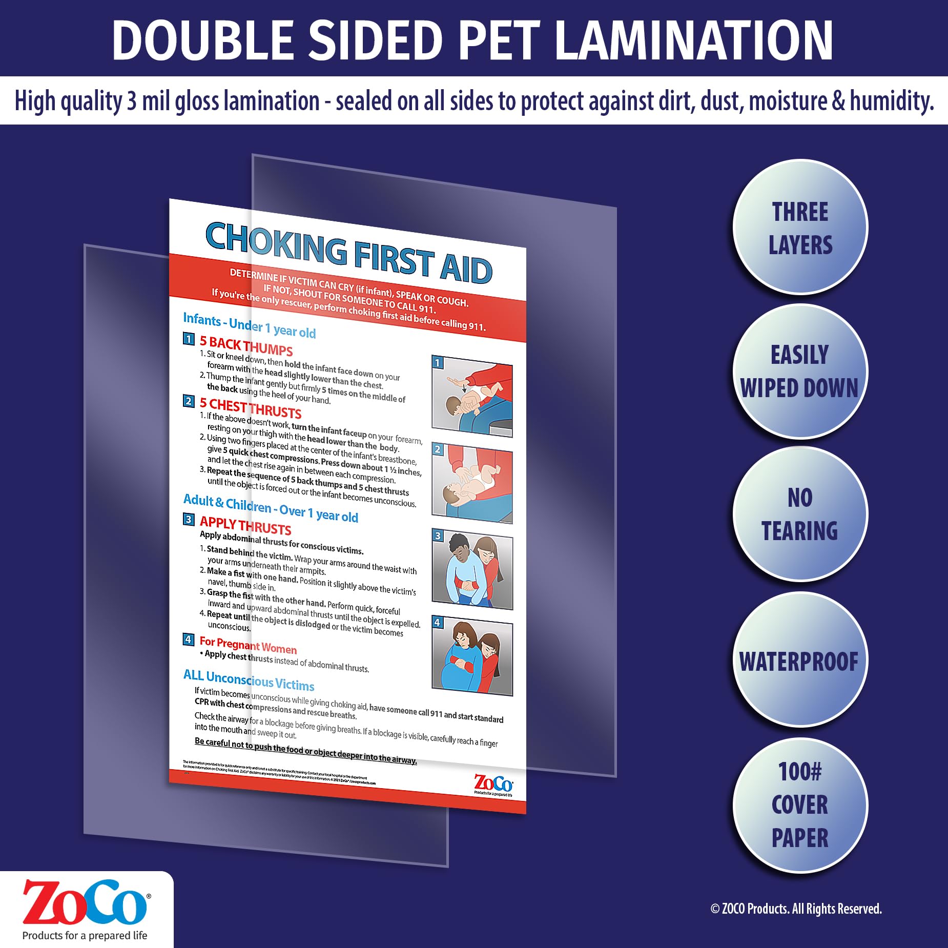 Choking Poster for Infant, Child, Adult - Laminated, 12 x 18 inches - Heimlich Maneuver Poster for Restaurants, Workplace, School Nurse Office - First Aid for Choking