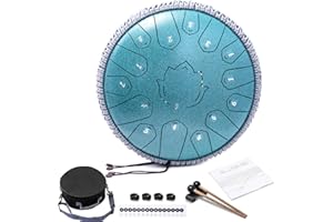 CIRONBOW Steel Tongue Drum 13 Inch 15 Notes,Hand Drums with C-Key Travel Bag Drumsticks Holder Finger Paddles and Music Book,Handpan Percussion for Musical Education Meditation Yoga Gifts(Malachite)
