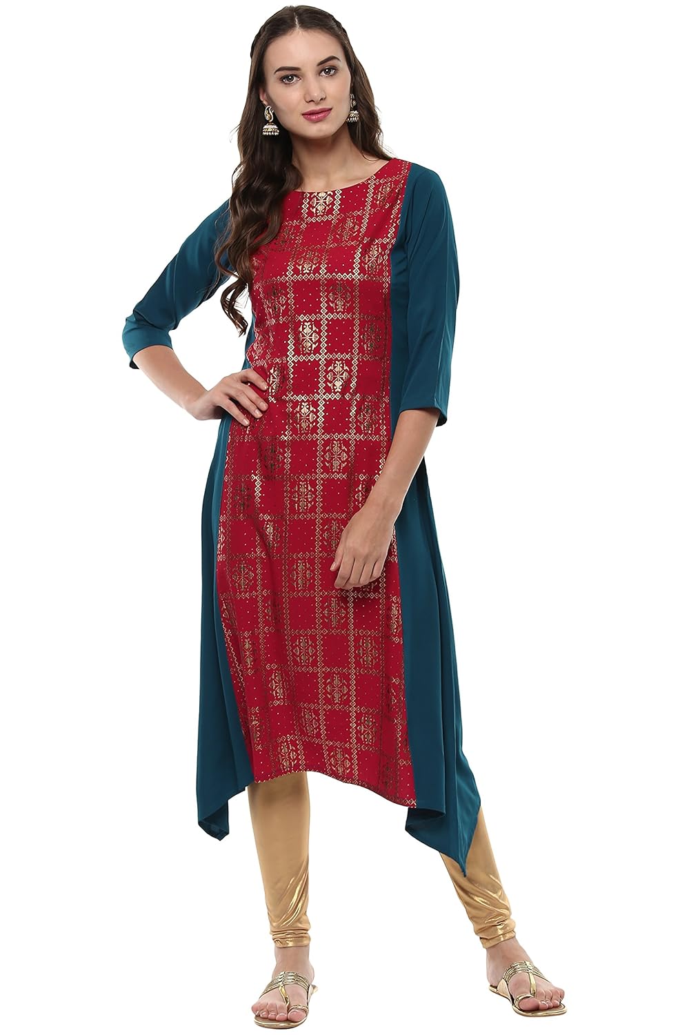 janasya women's crepe asymmetrical hemline kurta