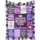 Ueedklaayy Happy Birthday Gifts for Women, Womens Birthday Gifts, Purple Gift for Women, Best Friend Bday Gift for Woman, Bday Gift for Sister Mom, Purple Flannel Blanket 60"X50"