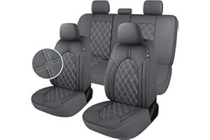 YGL Luxury PU Leather Car Seat Covers Full Set, Non-Slip Seat Cover Protectors, Universal Fit for Cars, Trucks, SUVs, Vans, Pickups, Airbag Compatible, Seat Covers for Car Interior (Gray)
