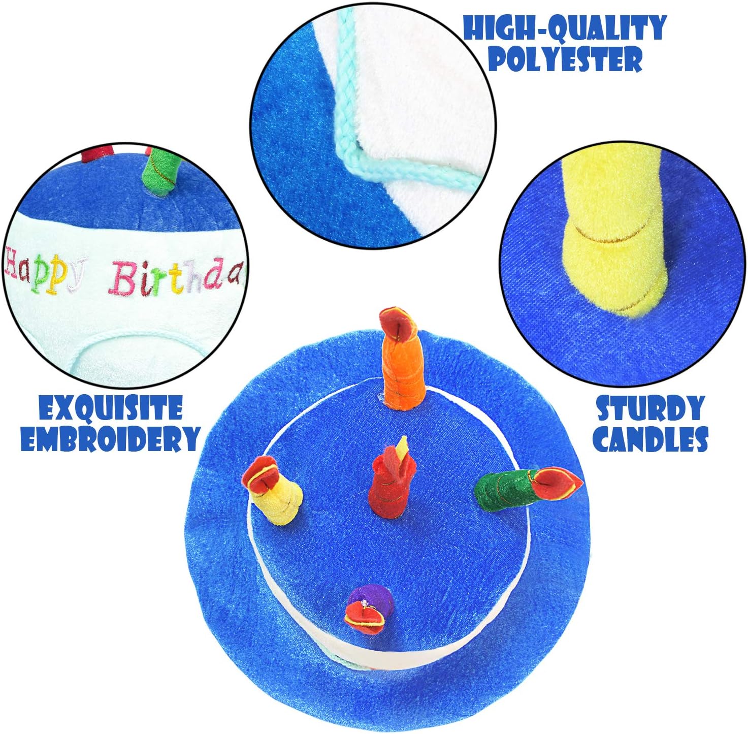 Novelty Place Plush Happy Birthday Cake Hat (2Pcs, Blue & Pink) - Unisex Adult Size Fancy Dress Party Hats - Perfect as Party Favors, Costume Accessories - Cake & 5 Multicolor Candles: Toys & Games