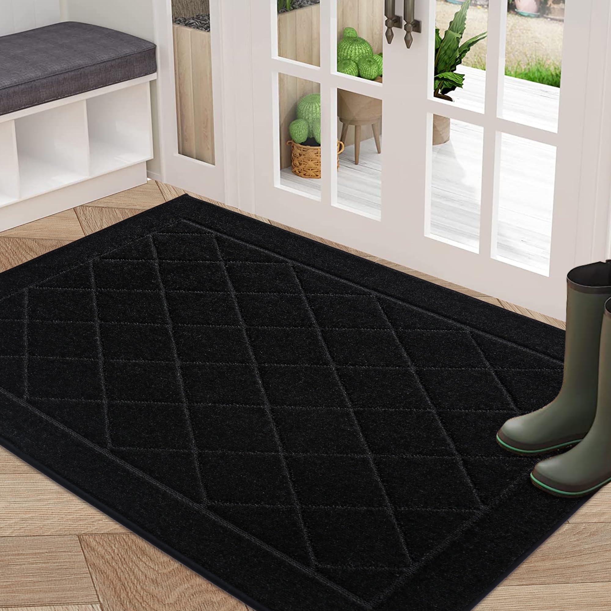 Photo 1 of BEQHAUSE Dirt Trapper Door Mat 32" x 48", Doormat Non-Slip Entryway Rugs Washable, Dog Door Mat Stain Resistant and Absorbent Welcome Floor Mat for Front Back Door, Mud Wet Shoes & Paws, Black