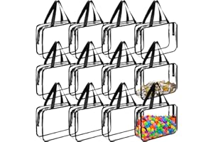 Cosblank 12 Pieces Large Toy Storage Bags PVC Clear Organizing Storage Bags with Zipper Waterproof Toy Bags for Building Blocks Puzzle Kids Books(Black)
