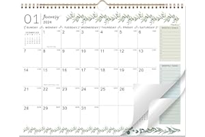 PINCHOCO 2024 Wall Calendar - Calendar 2024, Jan. 2024 - Dec. 2024, 12 Monthly Calendar with Thick Paper, 15" x 11.5", Twin-Wire Binding + Hanging Hook + Unruled Blocks with Julian Date - Wavy Leaf