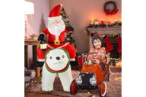 BUPPLEE 6FT Christmas Inflatables Cute Red Hat Santa Claus w/LED Lights Ride Polar Bear,Inflatable Christmas Yard Decorations for Front Yard,Garden,Porch,Lawn or Christmas Party Indoor