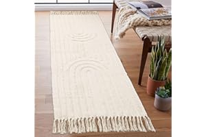 Lanffia Boho Runner Rug 2x6, Beige Hallway Rug Runner Washable Tufted Rainbow Rug with Tassels Indoor Farmhouse Neutral Floor Carpet for Kitchen Laundry Room Doorway Bedroom Living Room