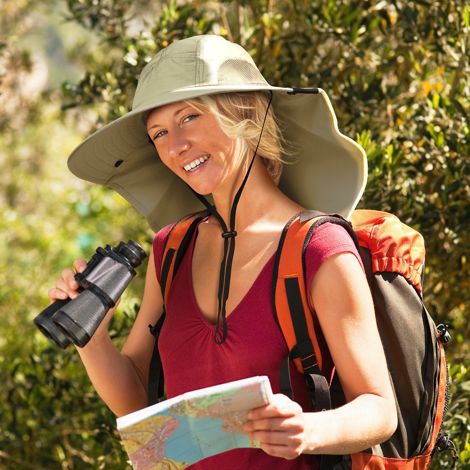 Terra Unisex Sun Hat With Neck Flap/Wide Brim/Adjustable Strap Fishing Camping Cap
