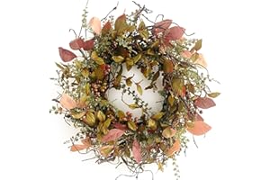 HUASHEN 26 Inch Fall Wreaths for Front Door Burgundy Berry Wreath with Leave, Large Autumn Wreath Decor on Grapevine for Farmhouse Front Door Wall Window Home Decoration and Christmas Thanksgiving Celebration