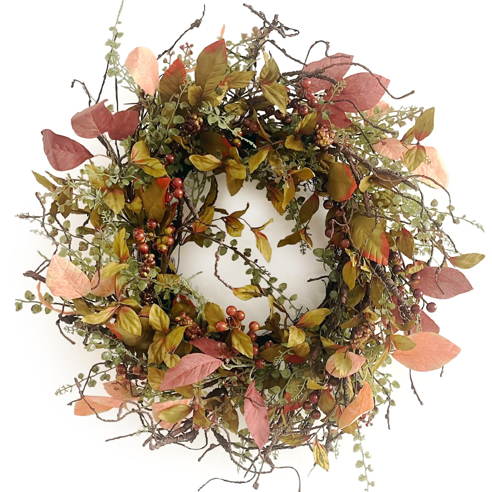 Photo 1 of 26 Inch Fall Wreaths for Front Door Burgundy Berry Wreath with Leave, Large Autumn Wreath Decor on Grapevine for Farmhouse Front Door Wall Window Home Decoration and Christmas Thanksgiving Celebration
