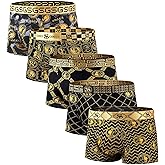 Fxzqce Men's Luxury Black Gold Underwear Boxer Briefs, Cotton Trunks Calzoncillos Underpants, Moisture Wicking Fashion 5-Pack
