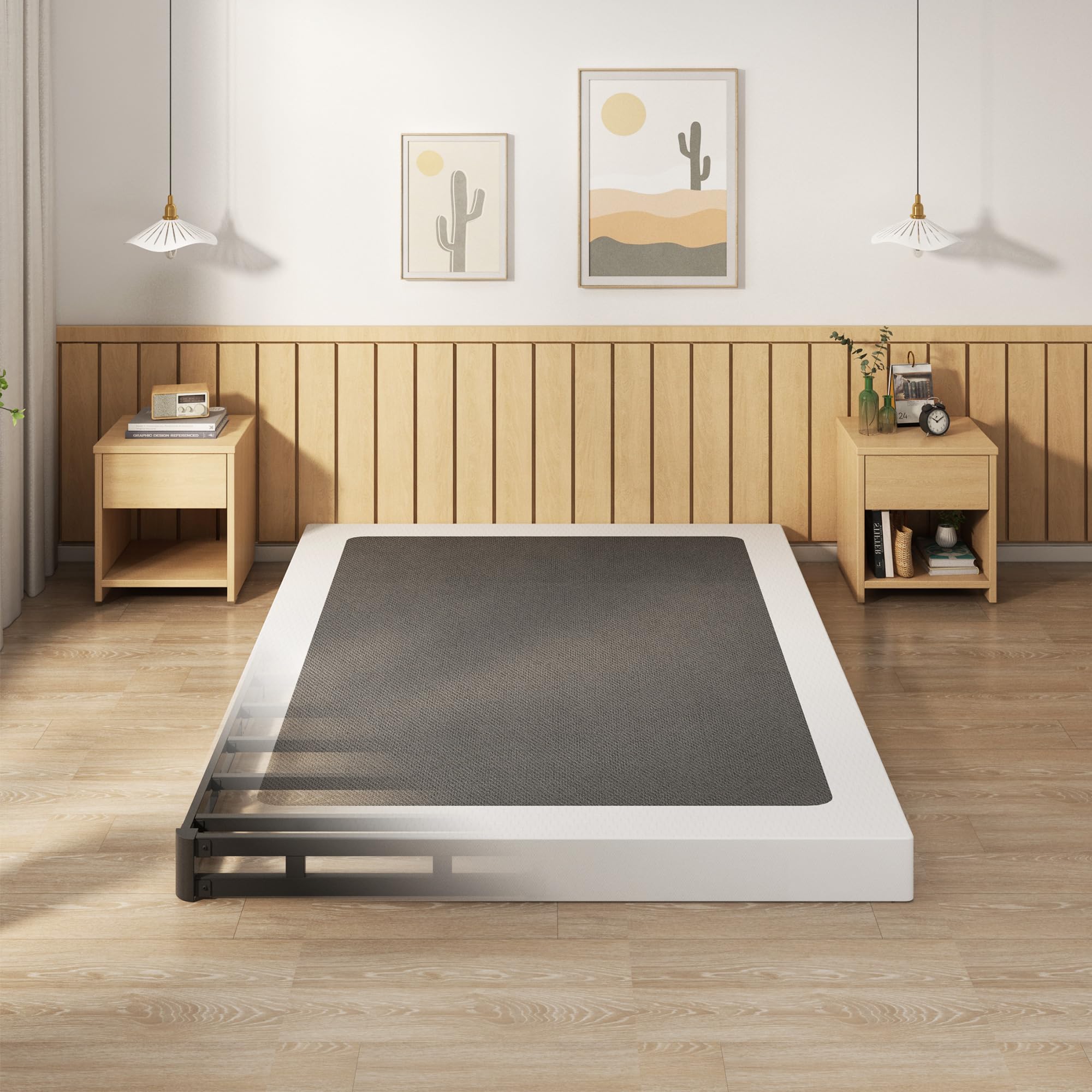 Photo 1 of EMODA 4 Inch Box Spring for Queen Bed, 3000 LBS Heavy Duty Metal Mattress Foundation Bed Bas with Fabric Cover, Easy Assembly