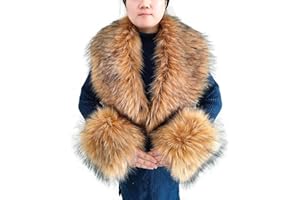 Eosxrp Faux Fur Collar Cuffs Set Warm Fake Fur Scarf Winter Women Fluffy Large Shawl Furry Scarves