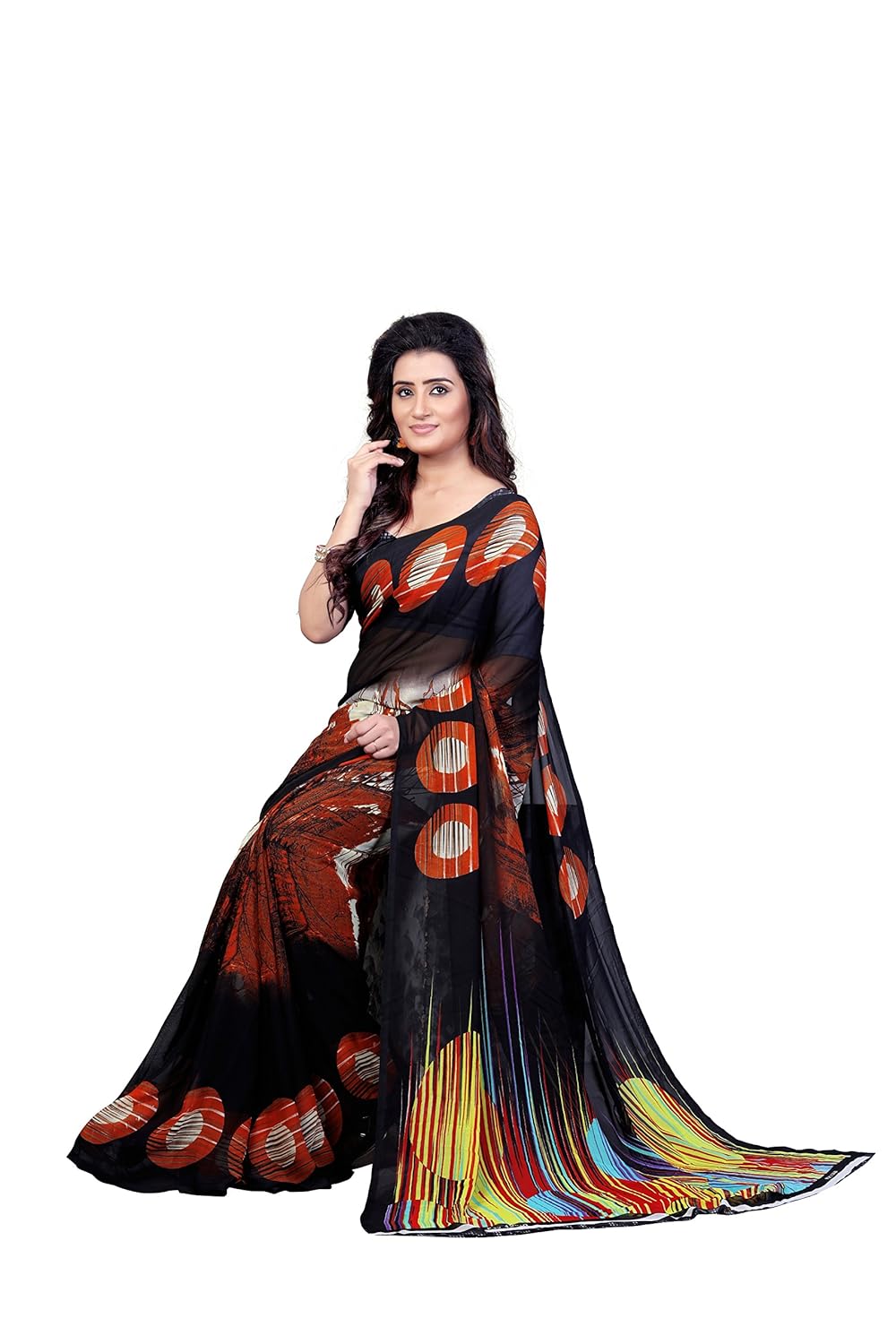 anand sarees georgette saree with blouse piece