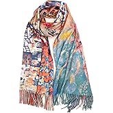 Plum Feathers Super Soft Cashmere Feel Double Sided Reversible Art Shawl Scarf Van Gogh Monet Klimt Inspired