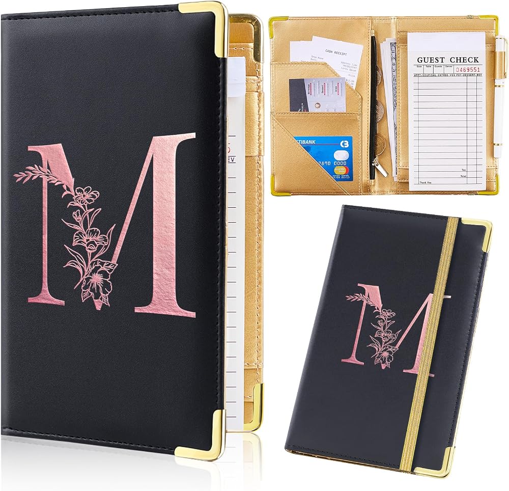 FIODAY Server Book Waitress Book with Zipper Pocket Leather Guest Check Holder