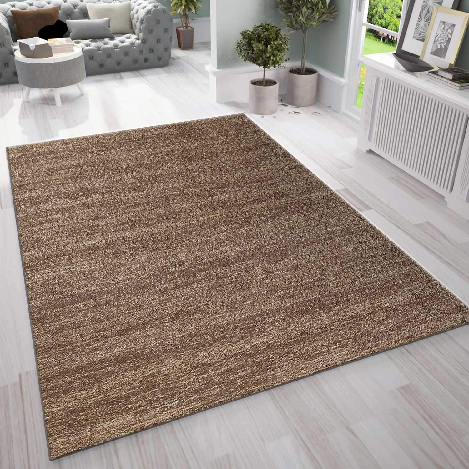VIMODA viva6824 Modern short Pile Carpet Flecked, Oeko-Tex Certified Farbechtheit L - Brown, 80 x 150 cm