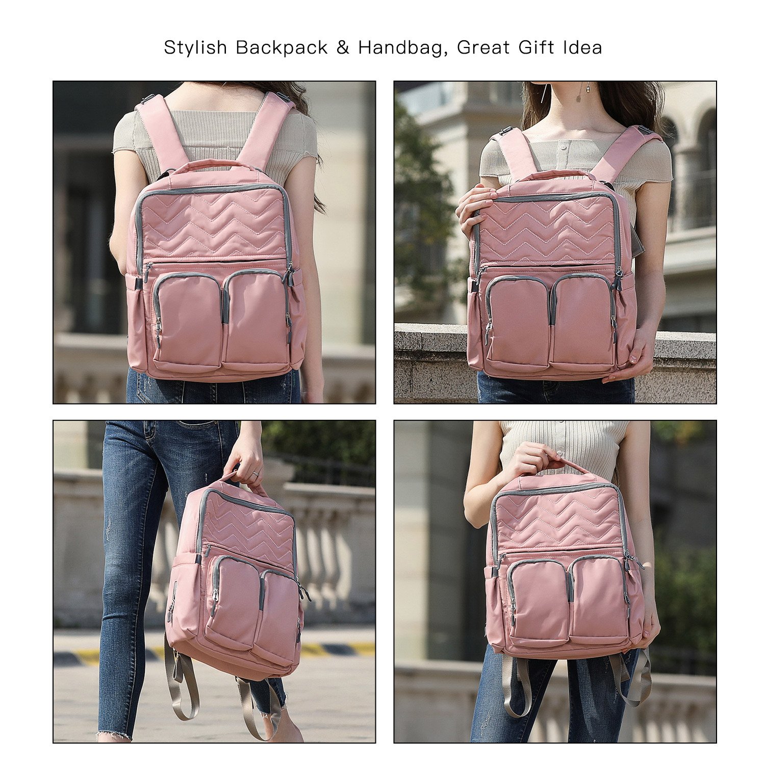 JOYNCLEON Baby Diaper Bag Waterproof Travel Backpack Large Capacity Nappy Tote Bags, Stroller Straps Changing Pad Included, Durable Stylish Multifunctional (Pink)