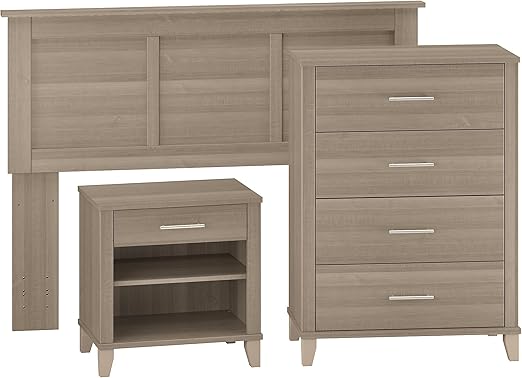 Amazon Com Bush Furniture Somerset Headboard Chest Of Drawers And Nightstand Bedroom Set In Ash Gray Home Kitchen