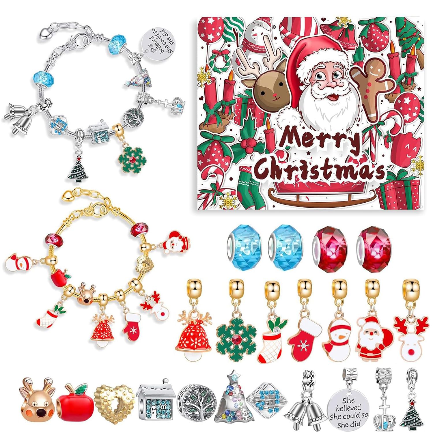 Advent Calendar 2025 for Girls Kids Christmas Countdown Calendar, DIY 24 Days Christmas Jewelry, 2025 New Charm Bracelet Advent Calendar for Girls (Set C)
