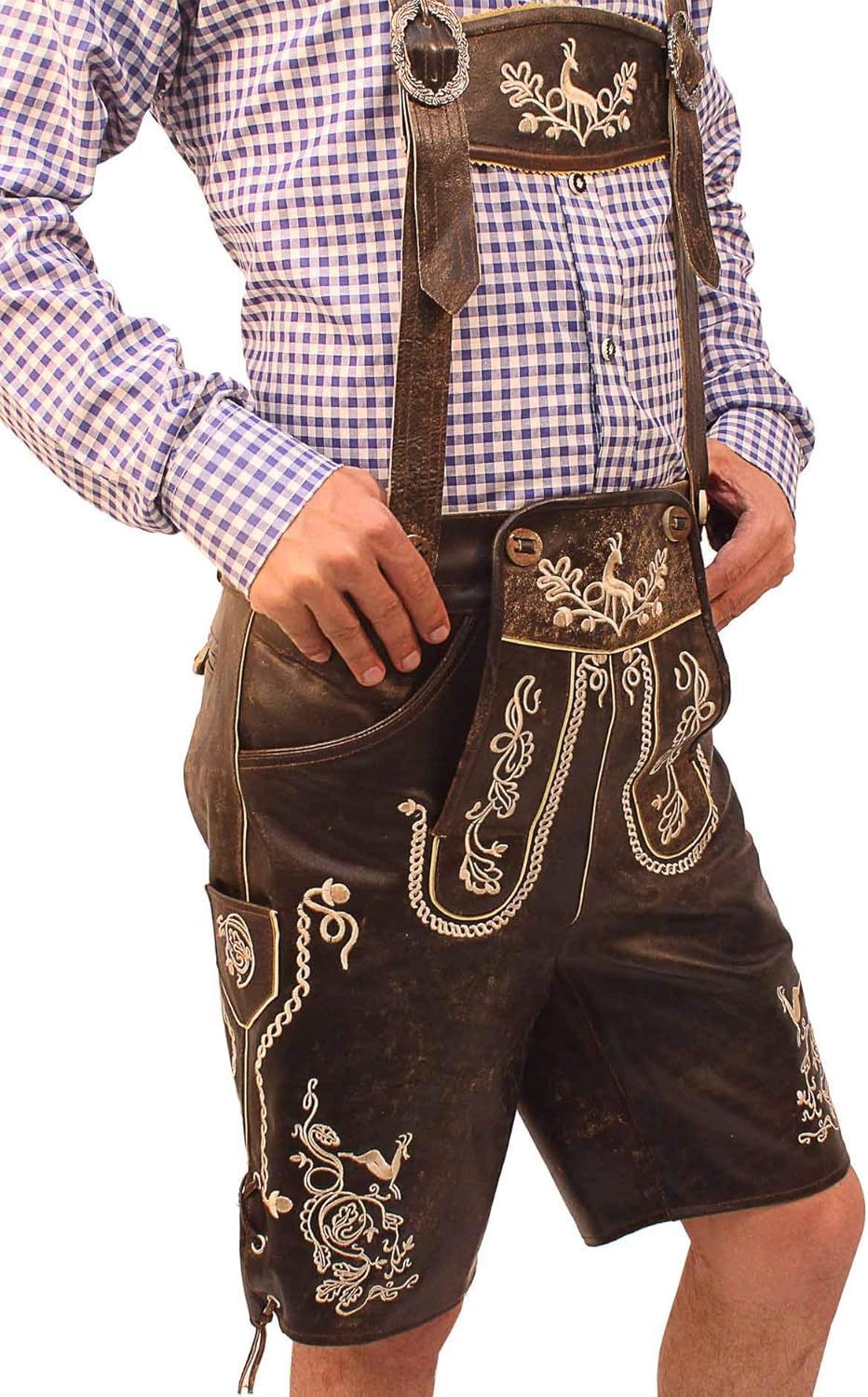 Oktoberfest Trachten Short Lederhosen for Men | Traditional Authentic German Outfit | Wild Brown: Clothing