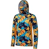 BASSDASH Men’s UPF 50+ Fishing Hiking Camo Hoodie Shirt with Face Mask Lightweight Neck Gaiter Long Sleeve