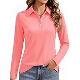 MAGCOMSEN Long Sleeve Polo Shirts for Women Golf Tops with Collar Work | UPF 50+ Sun Protection, 4 Buttons, Moisture Wicking, Breathable, 4-Way Stretch, Collared, Quick Dry, Active, Casual, Tennis
