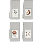 FOPENEM Vintage Sports Striped Hand Towels, Gifts for Sports Lovers, Golf Football Basketball Baseball Decorative Hand Tea Towels for Boys Bathroom Gym Yoga, 16x24 Inches Set of 4